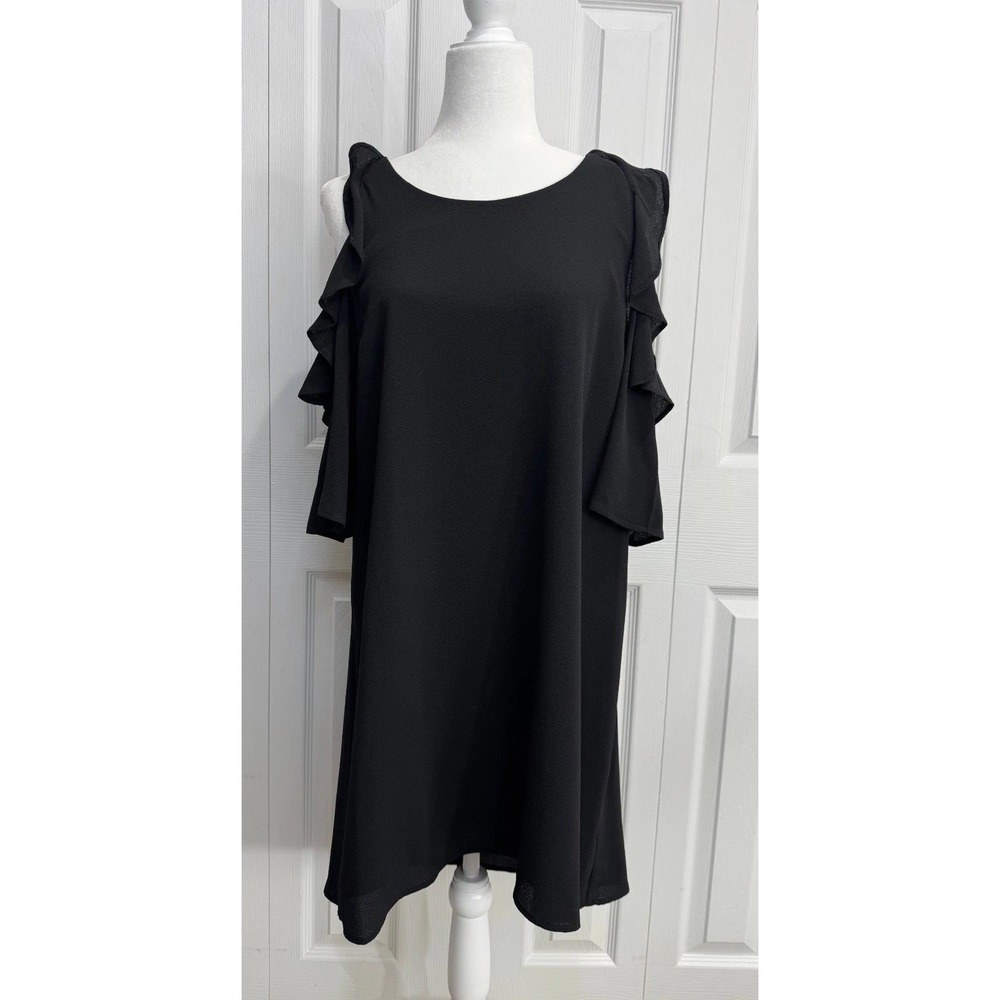NWT Umgee USA Cold‎ Shoulder Flutter Sleeve Crepe Dress Women Small Black Casual